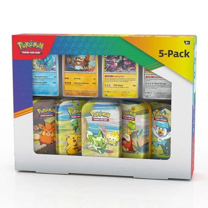 Pokemon 5 Pack Mini Tins & 4 Promo Cards Trading Card Game TCG